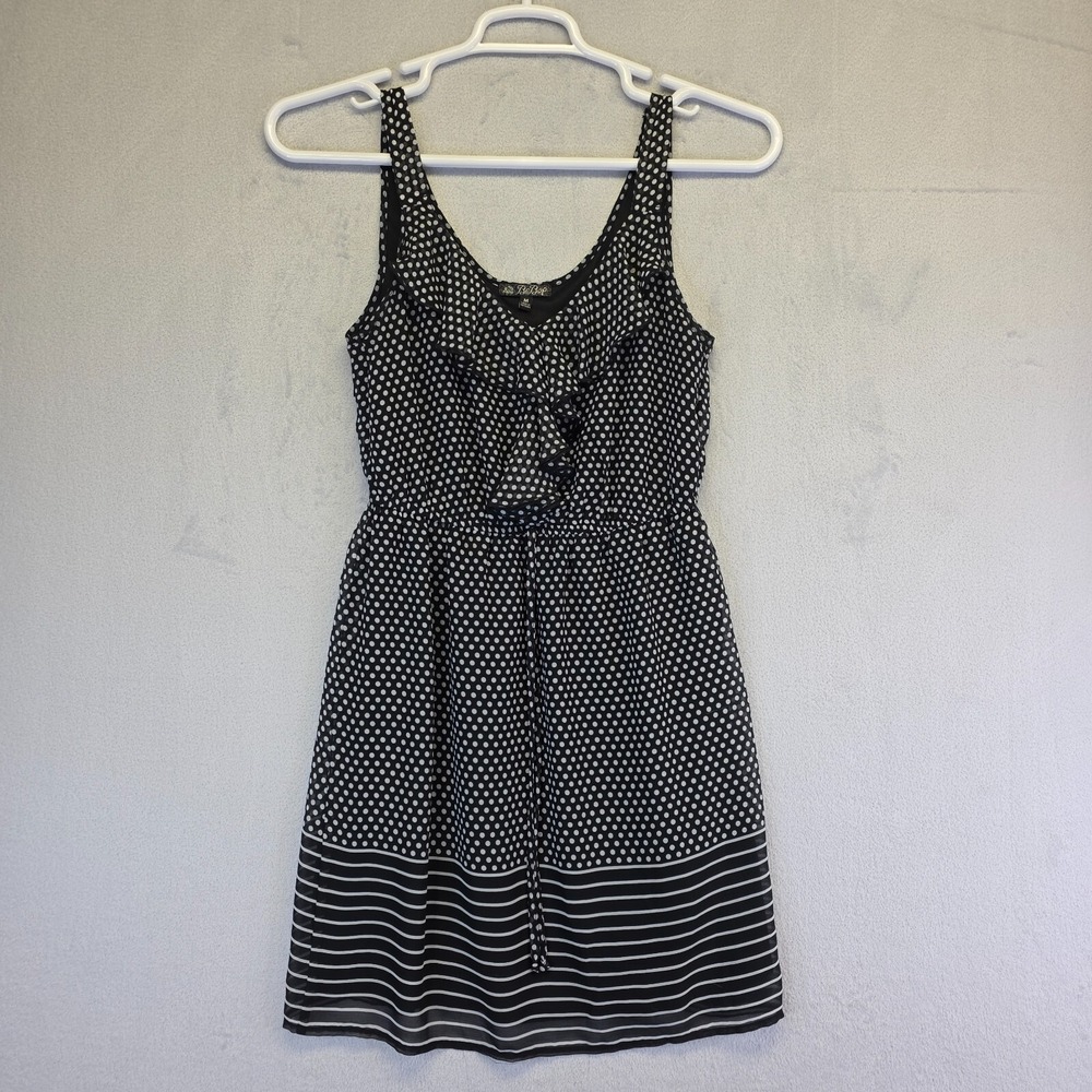 BeBop‎ Dress Junior M Black Ruffle Waist Tie Chiffon Polka Dot Sailor Whimsigoth
